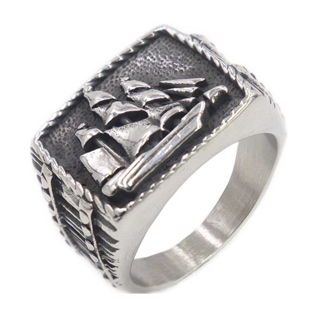 Wholesale Nordic Jewelry 316 Stainless Steel the Soul of the Viking Long Ship Anchor Sail Boat Rings for Men Women