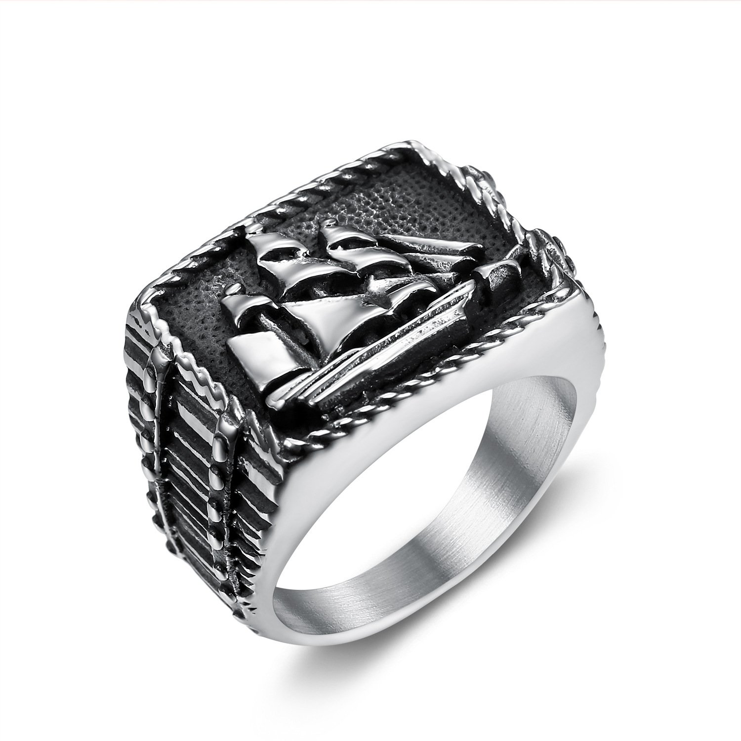 Wholesale Nordic Jewelry 316 Stainless Steel the Soul of the Viking Long Ship Anchor Sail Boat Rings for Men Women