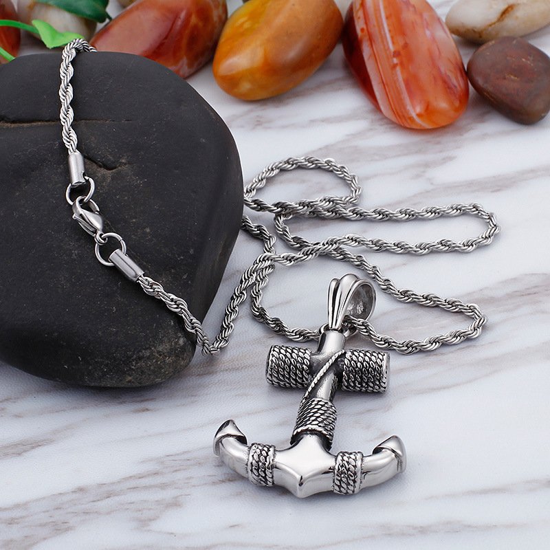Stainless Steel Chain Fashion Man Pendant Necklace Zinc Alloy Vintage Fashion Nordic Boat Anchor Necklace for Men