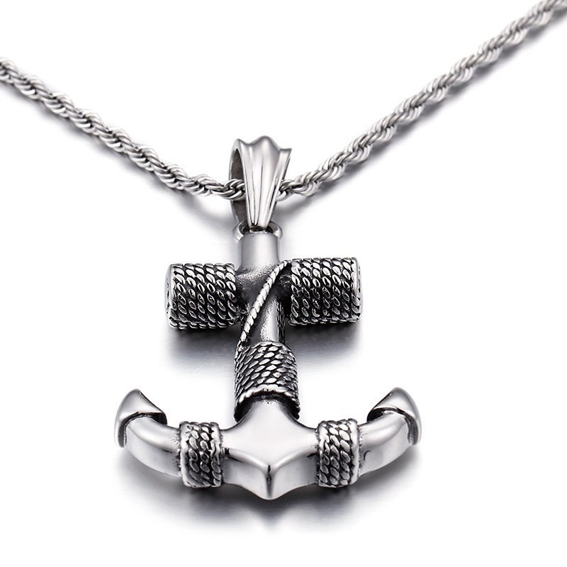Stainless Steel Chain Fashion Man Pendant Necklace Zinc Alloy Vintage Fashion Nordic Boat Anchor Necklace for Men