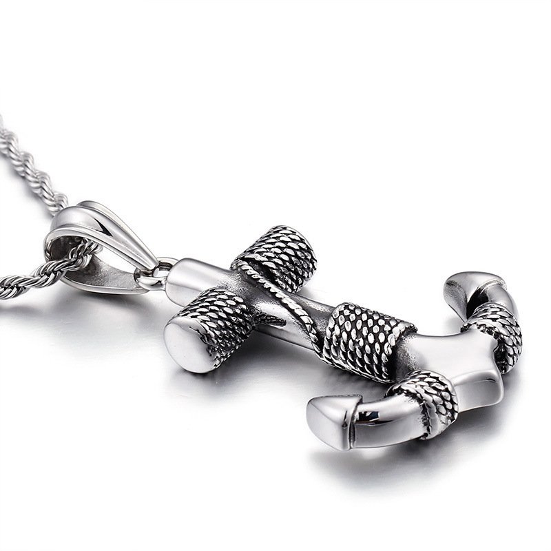 Stainless Steel Chain Fashion Man Pendant Necklace Zinc Alloy Vintage Fashion Nordic Boat Anchor Necklace for Men