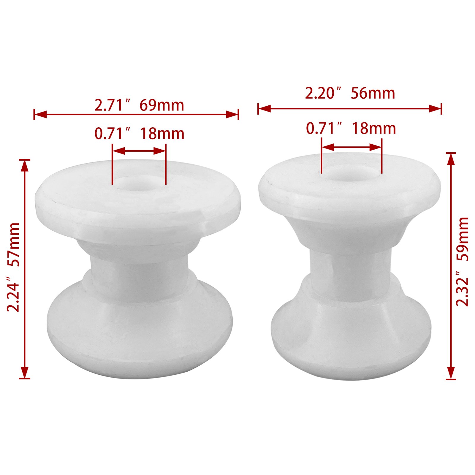 White Water White Delrin Bow Anchor Roller Replacement Wheels Bow Roller for Marines Boats Yachts Kayaks