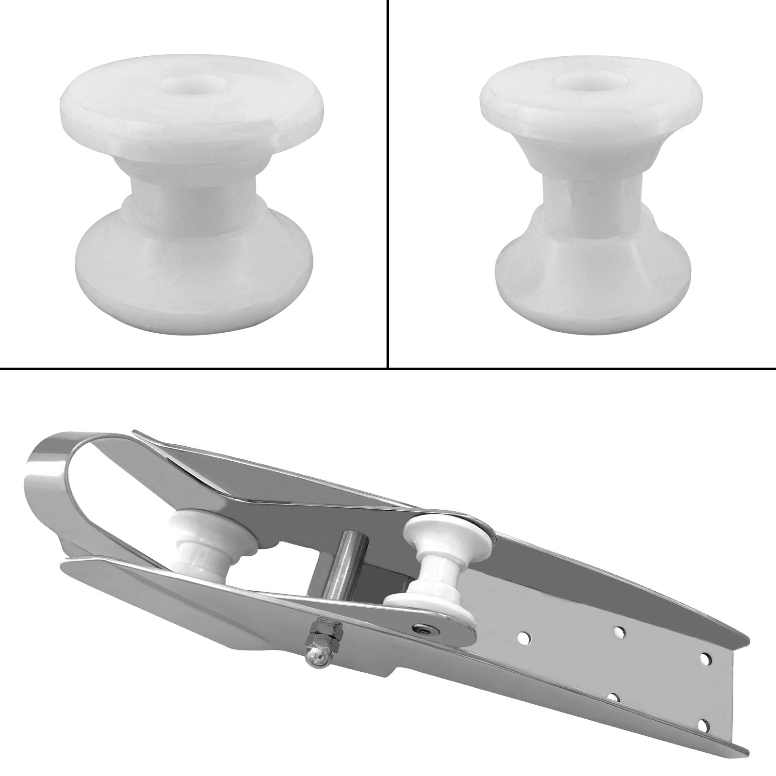 White Water White Delrin Bow Anchor Roller Replacement Wheels Bow Roller for Marines Boats Yachts Kayaks