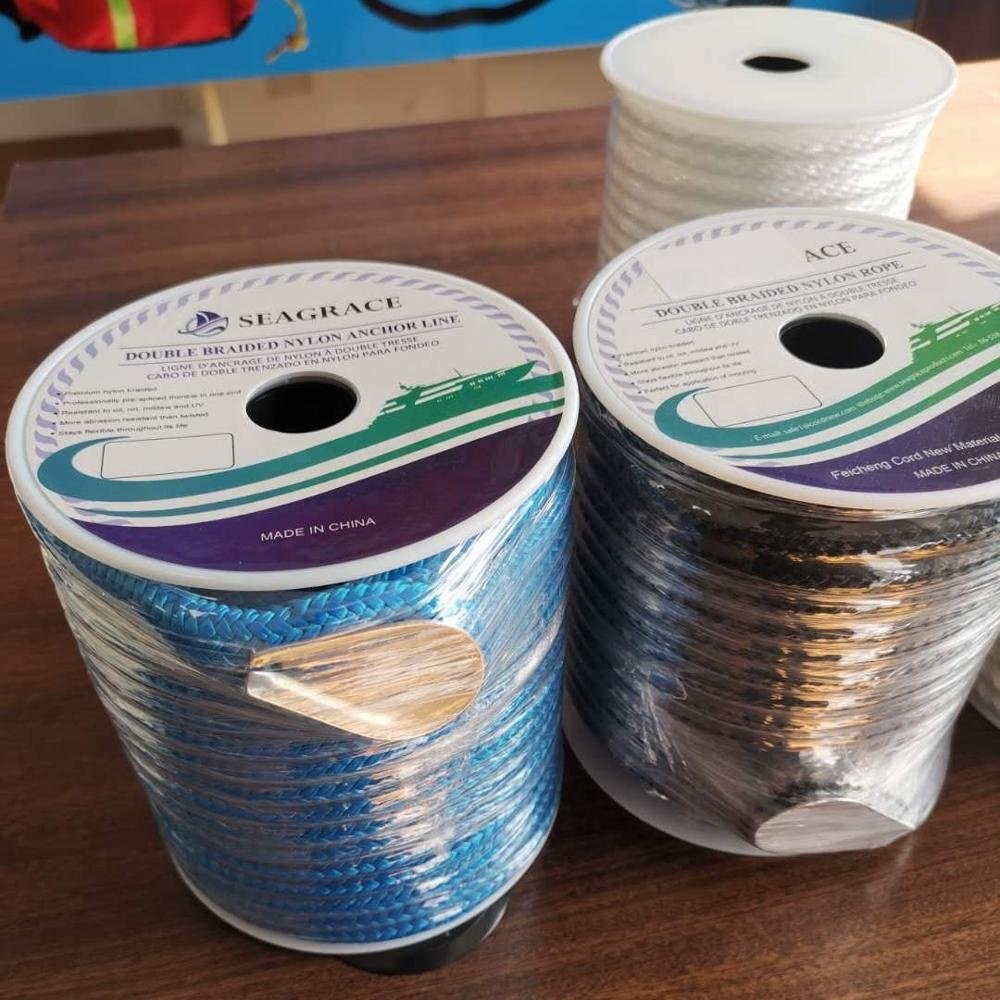 Hot Performance Factory Price Customized Package and Size Double Braided Polyester/ Nylon Mooring Marine Rope Line 3/8 1/2