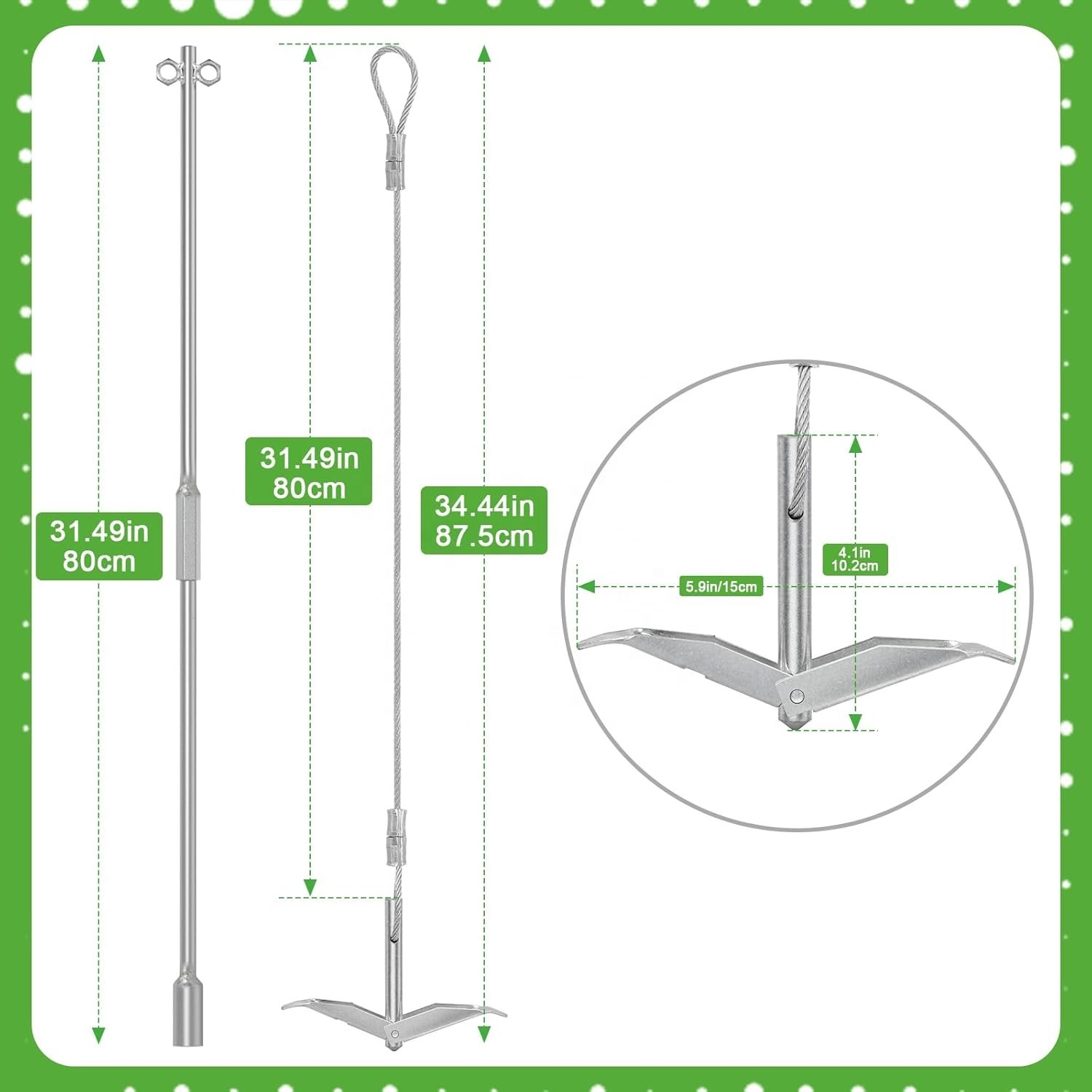 1/6" Galvanized Earth Anchor Cable Stakes Ground Shed Anchor For Greenhouse Carports Gazebo Tent Orchard