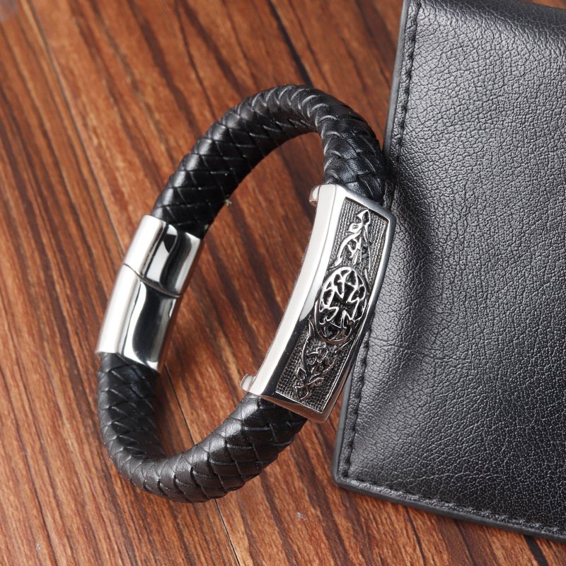 Minimalist Designer Stainless Steel Bracelet for Men Genuine Leather Boat Anchor Vintage Jewelry Classic Style Accessories