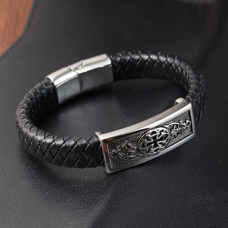 Minimalist Designer Stainless Steel Bracelet for Men Genuine Leather Boat Anchor Vintage Jewelry Classic Style Accessories