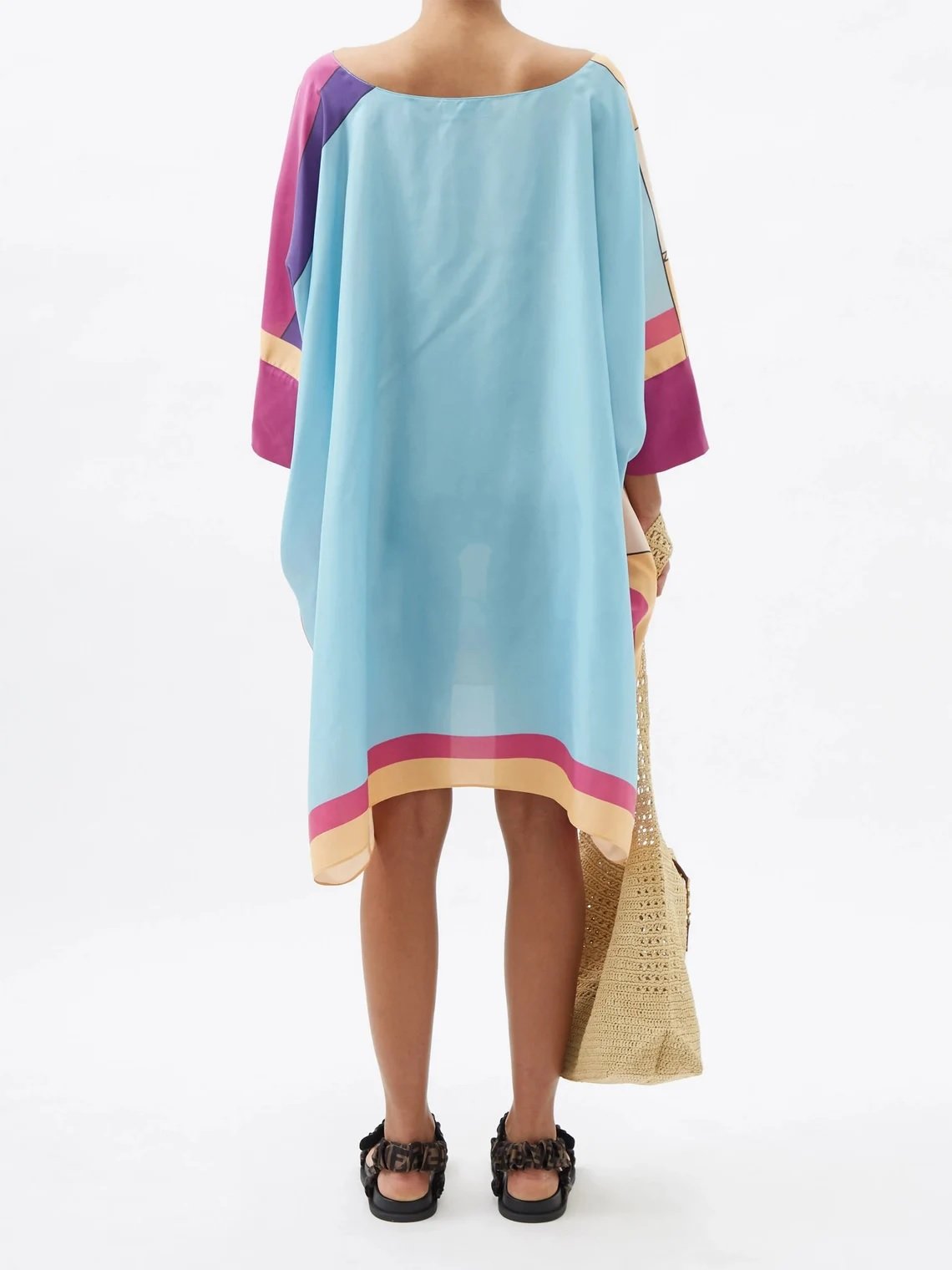 Pink Soft Silk Crepe Short Kaftan Tunic Dress Printed Kaftan Top Kaftan Holiday Casual Cover up Caftan Boat Neck Travel Women