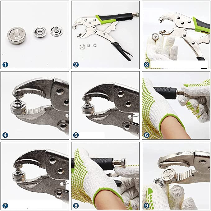 OEM Heavy Duty Snap Fastener Tool Adjustable Vice Grip Snap Setter Tool Includes 20 Sets 15mm Snaps for Boat Cover