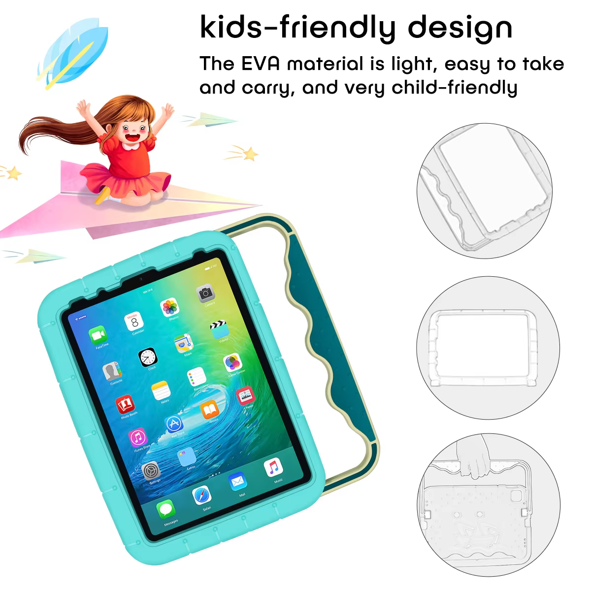 HGD Multiple Colors Boating Cartoon Design Kids Tablet Case & Cover for iPad air 3 2019 iPad 10.2 with Strap Handle