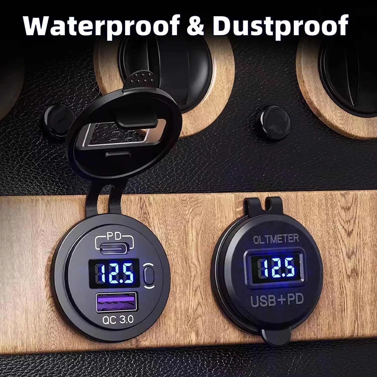 2025 New Dual USB Car Charger PD3.0 QC3.0 Fast Charging LED Switch Waterproof Universal for Car Truck Boat RV