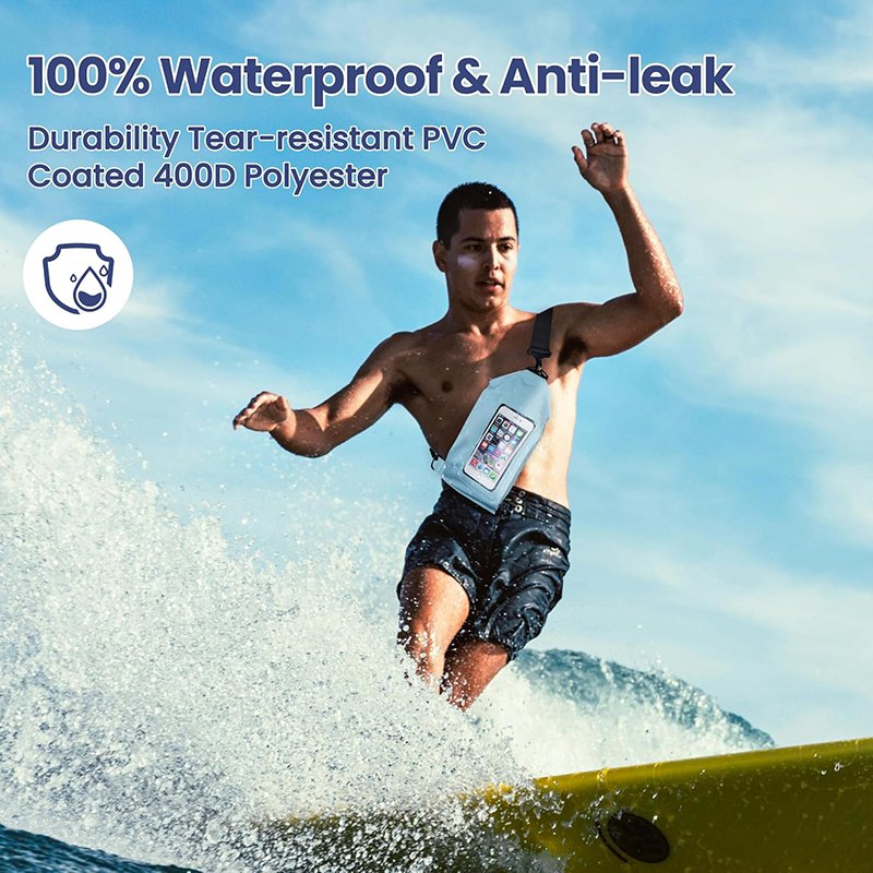Unisex Waterproof Fanny Pack Sling Waist Pouch with Logo Pattern Adjustable Strap Dry Chest Bag Touchscreen Phone Compatibility