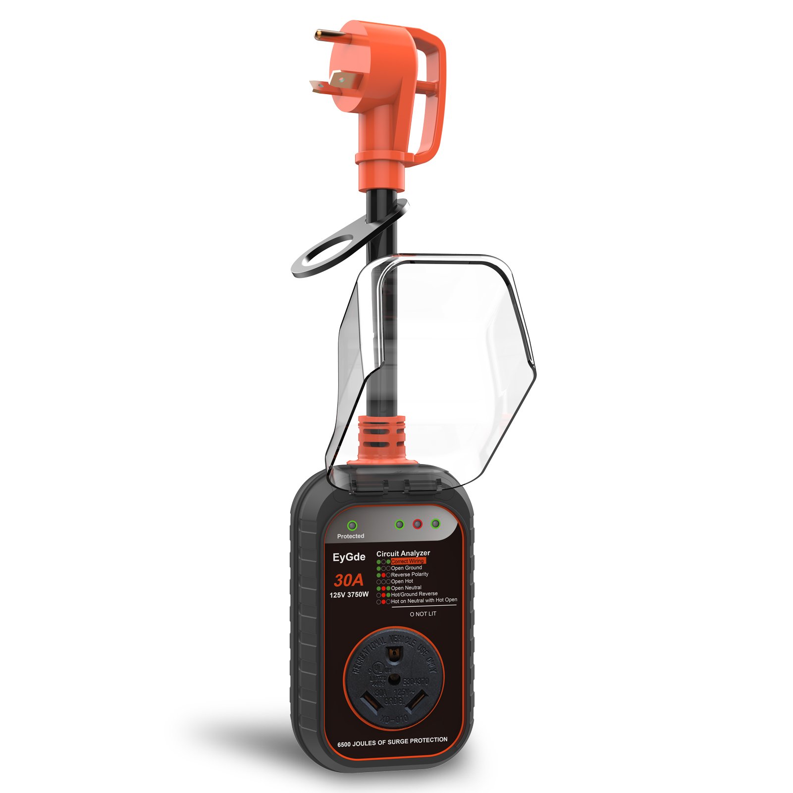 Orange Portable Surge Protection Device 110v RV Surge Protector 50 Amp 30 Amp with Waterproof Cover