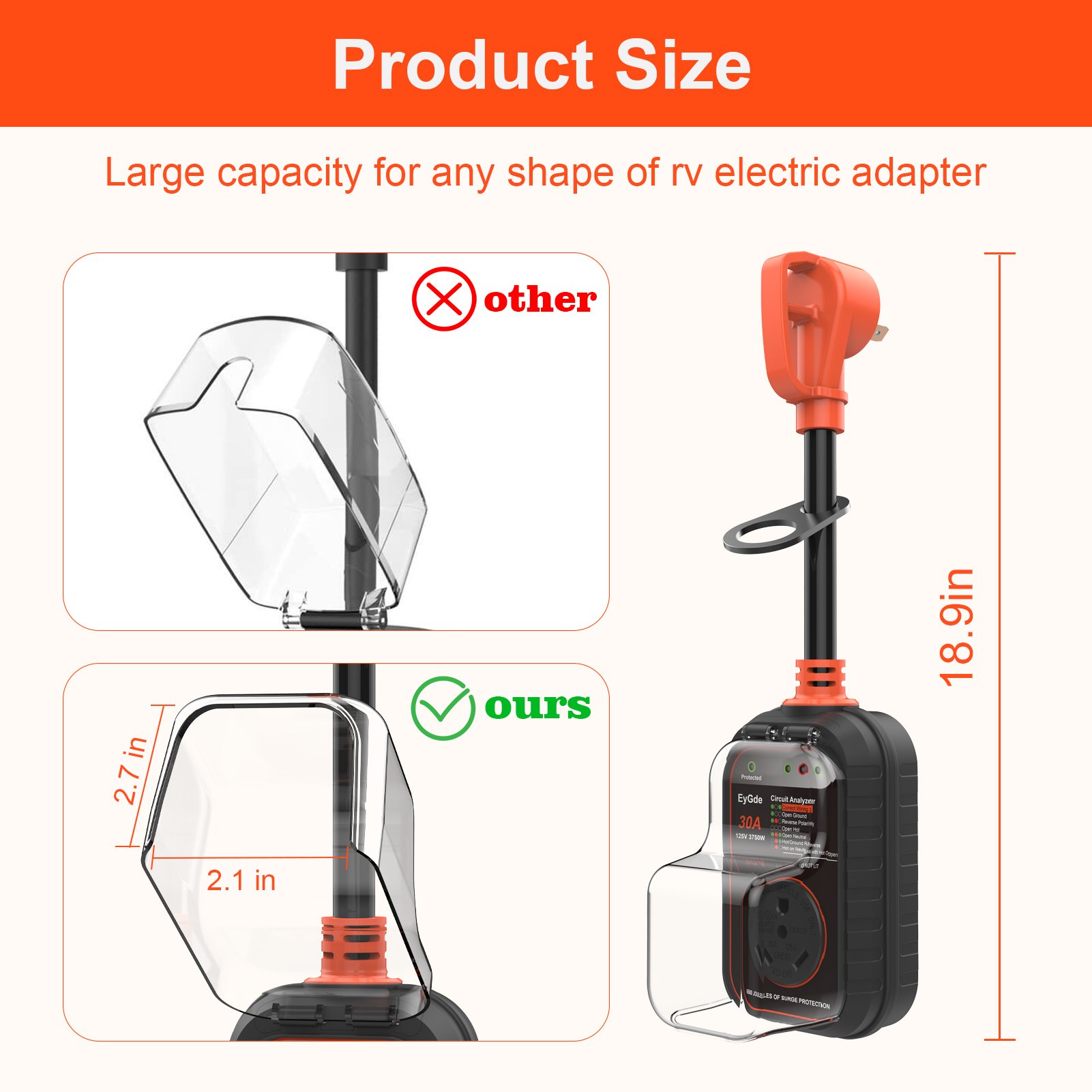 Orange Portable Surge Protection Device 110v RV Surge Protector 50 Amp 30 Amp with Waterproof Cover