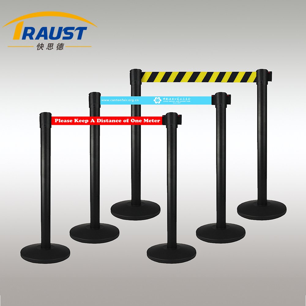Traust Retractable Road Belt Barrier Stanchion Pole Multicolor Boat Safety Door with Metal Steel Stand Stand Traffic Barriers