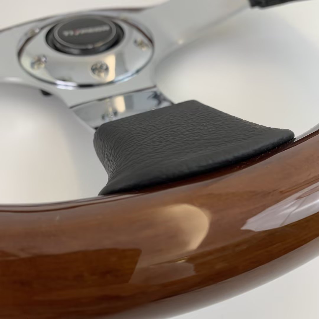 TIYPEOR 350mm Wood Steering Wheel Aluminum Spoke Boat and Car Steering Wheel Universal