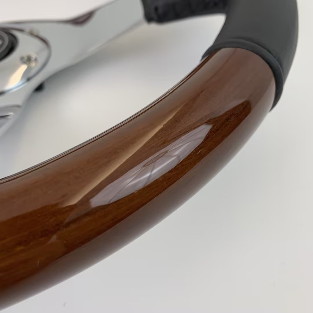TIYPEOR 350mm Wood Steering Wheel Aluminum Spoke Boat and Car Steering Wheel Universal