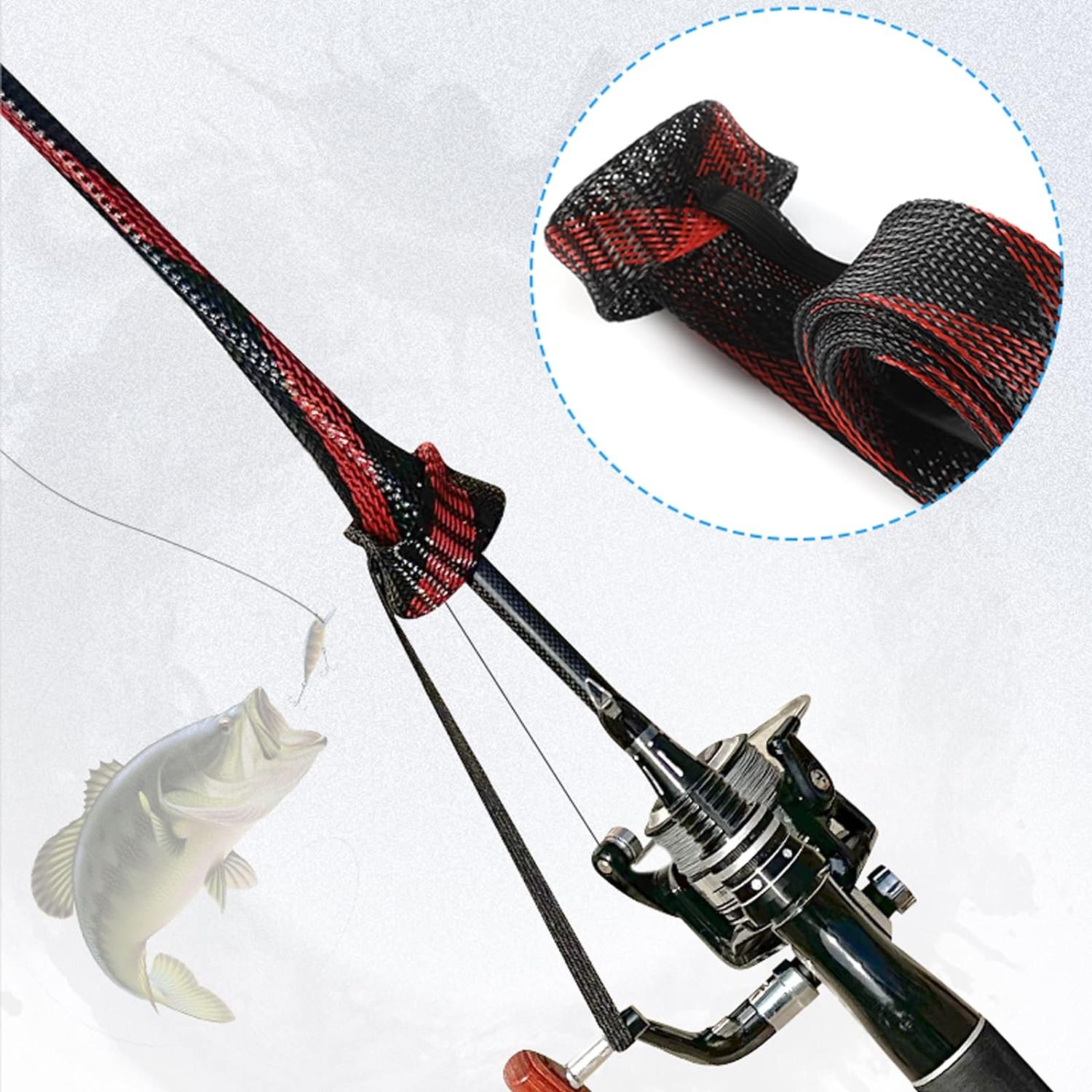 TOPIND Mix Colors, Rod Cover Braided Mesh Rod Protector Pole Gloves Fishing Rod Cover Sleeve
