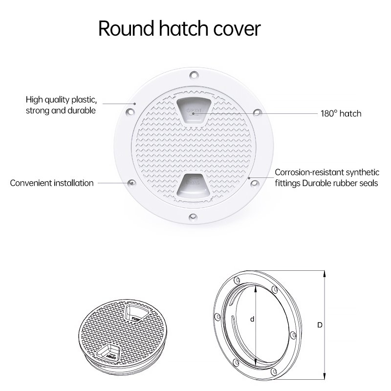 6-Inch ABS Deck Hatch Cover with Screw Out Feature for Marine Boat Supplies
