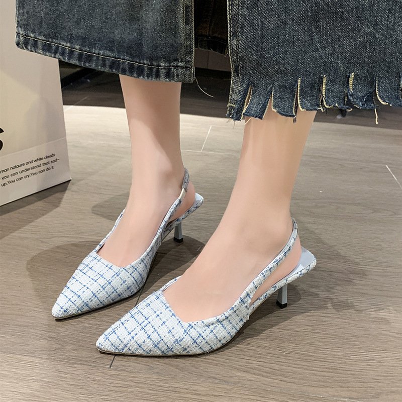 Wholesale Summer Women Outerwear High Heeled Bun Women's Thin Heeled Pointed Toe Covers Single Shoes Ladies Sandals