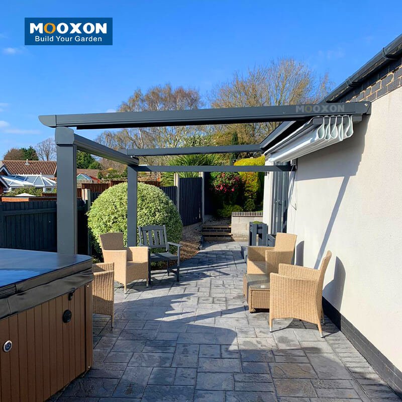 Mooxon Custom Motorized Retractable Awning and Pergola System with Waterproof PVC Roof