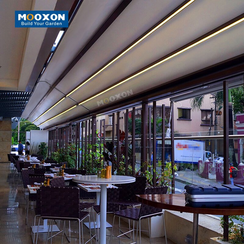 Mooxon Custom Motorized Retractable Awning and Pergola System with Waterproof PVC Roof