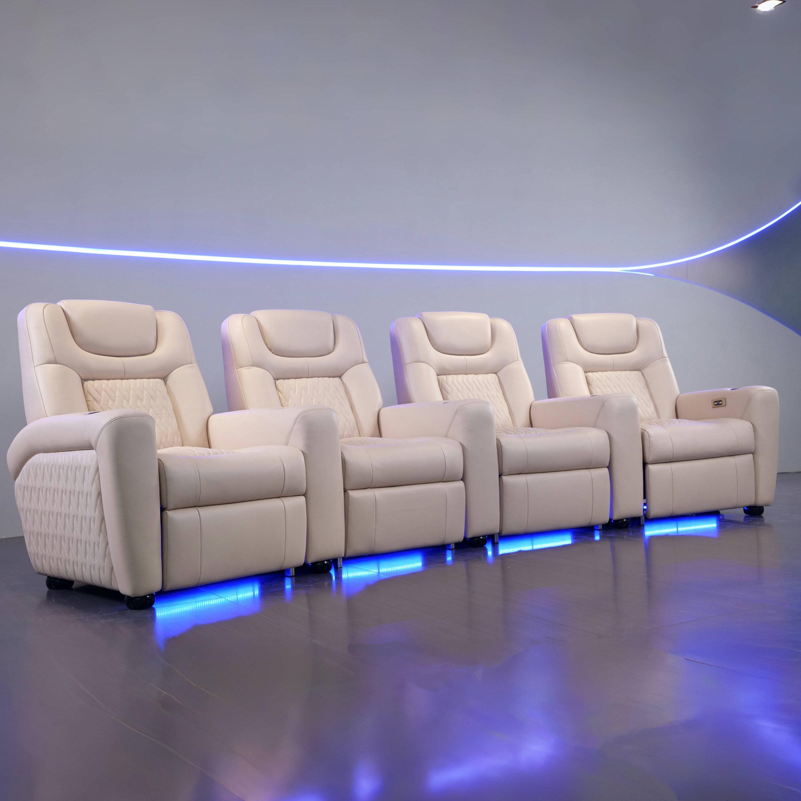 Newly Designed Curved Luxury Home Theater Recliner Electric Adjustable Seat Sofa 4-seat Indoor Theater Sofa Cover