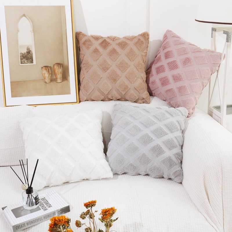 Ins Bedside Cushion Hotel Waist Pillow Plush Cover Solid Color Sofa Living Room Wholesale