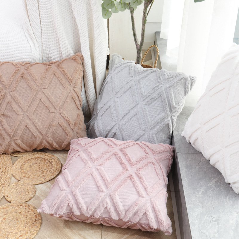 Ins Bedside Cushion Hotel Waist Pillow Plush Cover Solid Color Sofa Living Room Wholesale