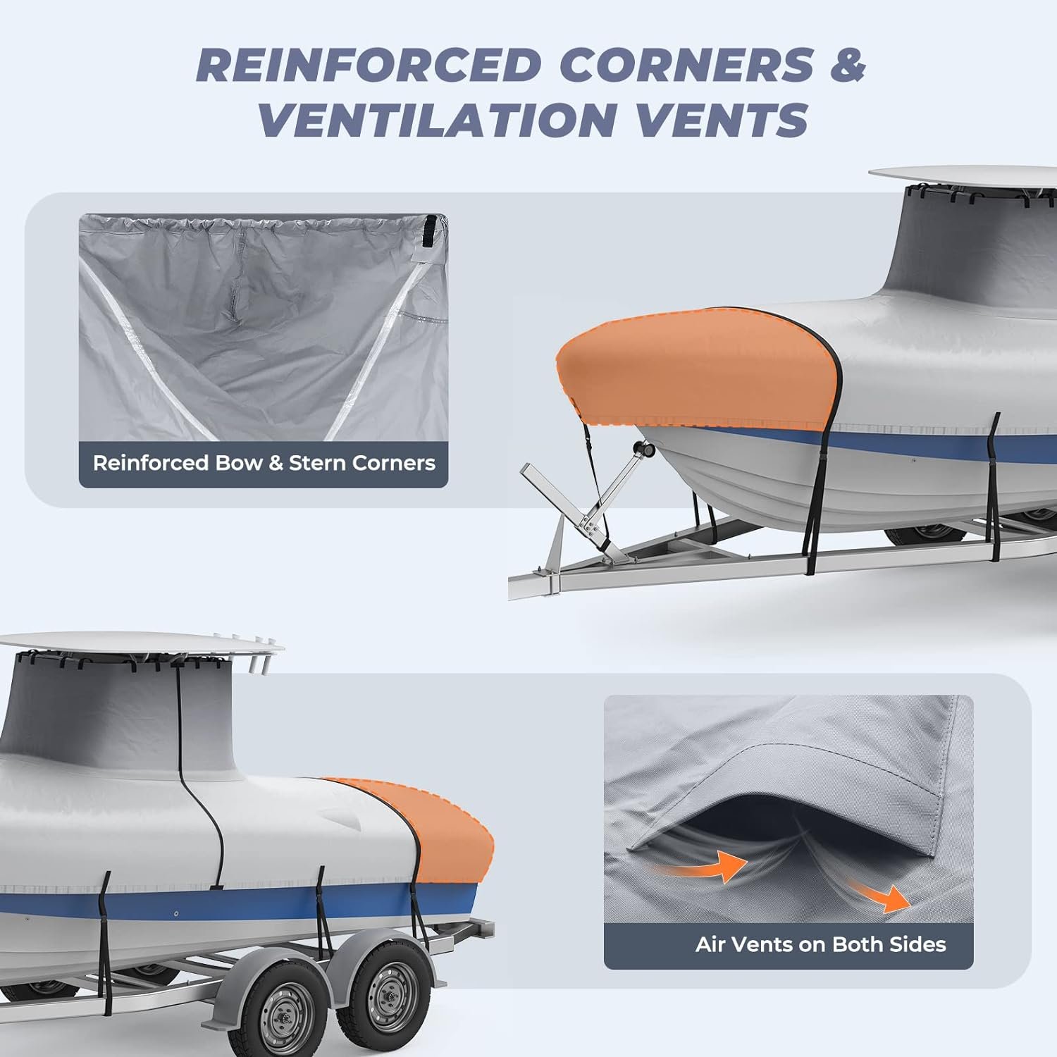 Heavy Duty 800D T - Top Boat Cover for Long Center Console Boat With T Top Roof 100% Waterproof Trailerable T TOP Boat Cover