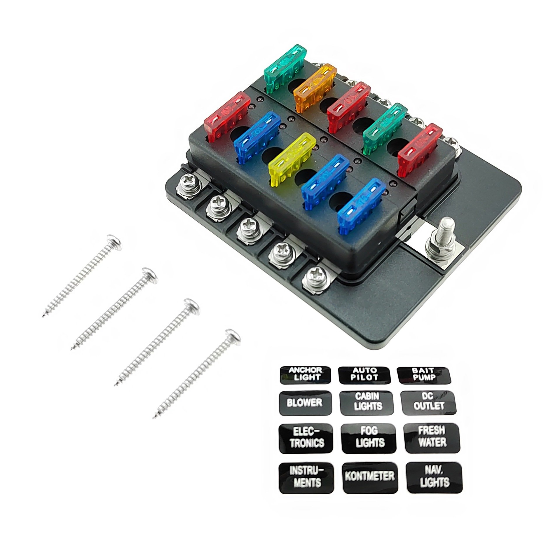 10 Way Fuse Box Blade Fuse Block With LED for Automotive Car Marine Boat