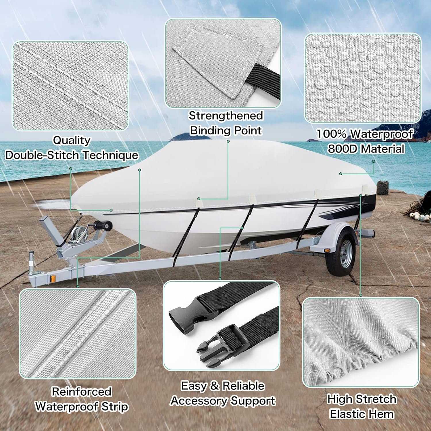 Heavy Duty Waterproof and UV Proof V-shaped Boat Cover 600D Oxford Cloth Boat Cover Machine General Yacht Cover