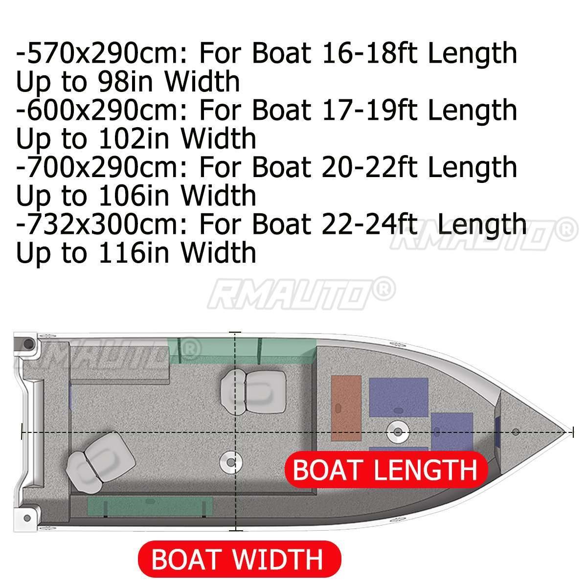 210D Waterproof Center Console T-top Roof Boat Cover 16-24FT Sunshade Dust-proof Heavy Duty Marine Cover