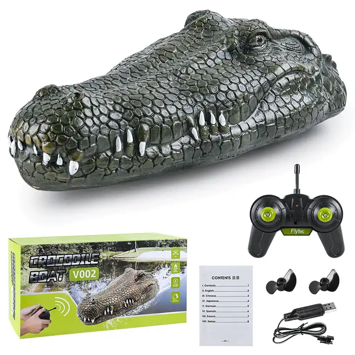 Flytec V002 2 in 1 Simulation Crocodile Head Motion RC Kids Electric Boat Halloween Decorations Spoof Toy