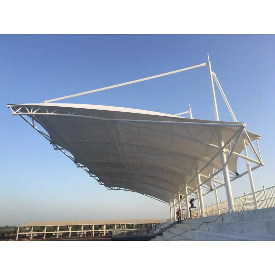 PVC Coated Roof Cloth Tent Tarpaulin Environmentally Safe Stretch Membrane Structure Cover for Construction Woven Pattern