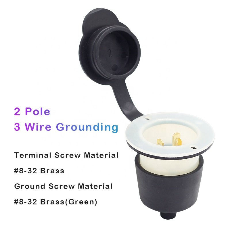 Waterproof Industrial Grade NEMA 5-20 Flanged Inlet 20 Amp 125 Volt 3-Prong Male Flanged Inlet with Cover