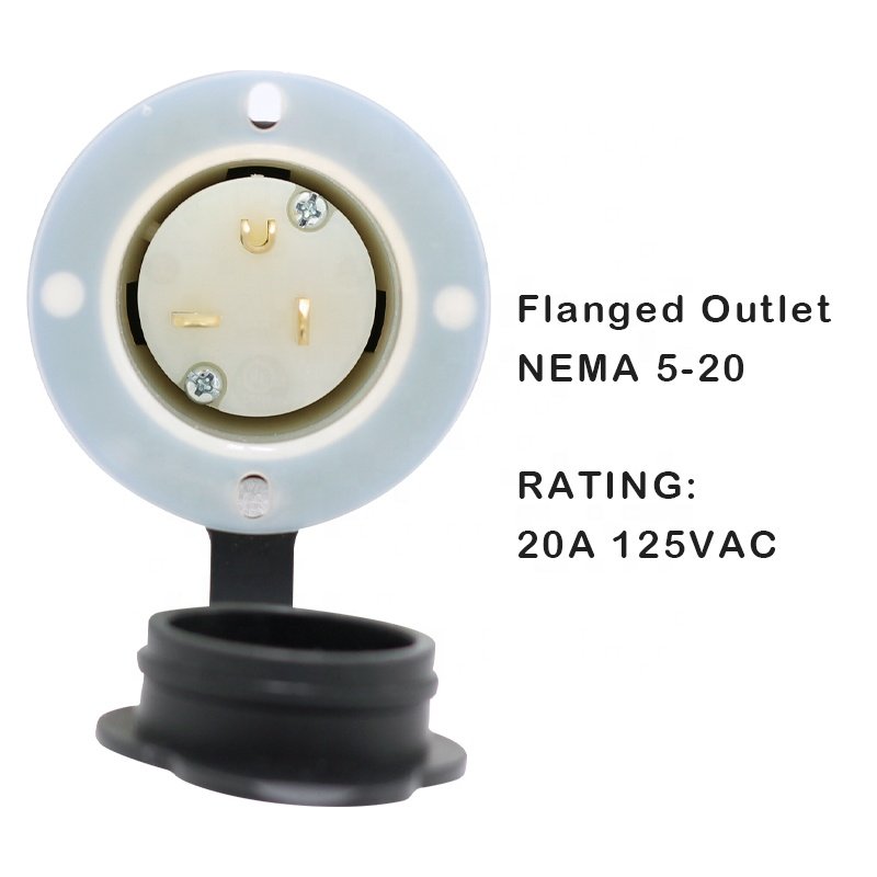 Waterproof Industrial Grade NEMA 5-20 Flanged Inlet 20 Amp 125 Volt 3-Prong Male Flanged Inlet with Cover