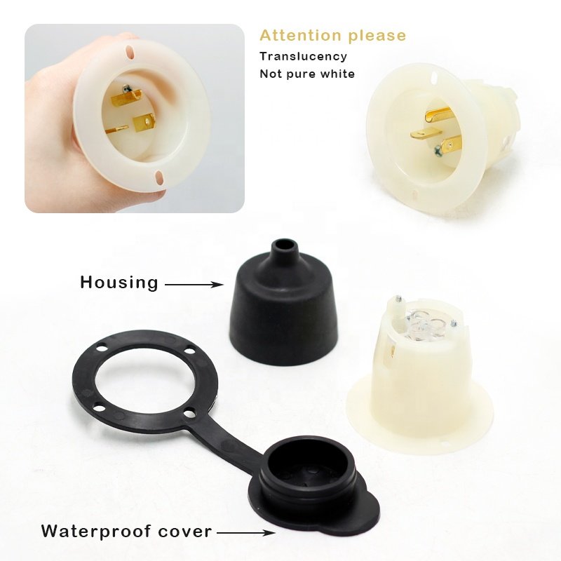 Waterproof Industrial Grade NEMA 5-20 Flanged Inlet 20 Amp 125 Volt 3-Prong Male Flanged Inlet with Cover