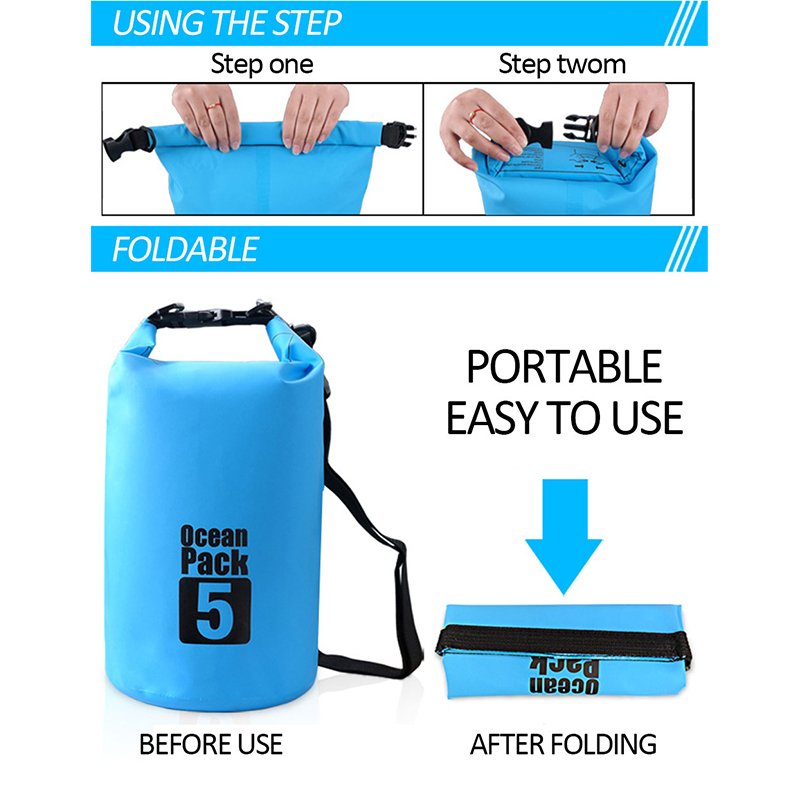 Custom Logo 2L-50L Kayak Dry Bag 500D Waterproof Roll Top Cover Closure for Travel Swimming Boating Camping Beach Activities