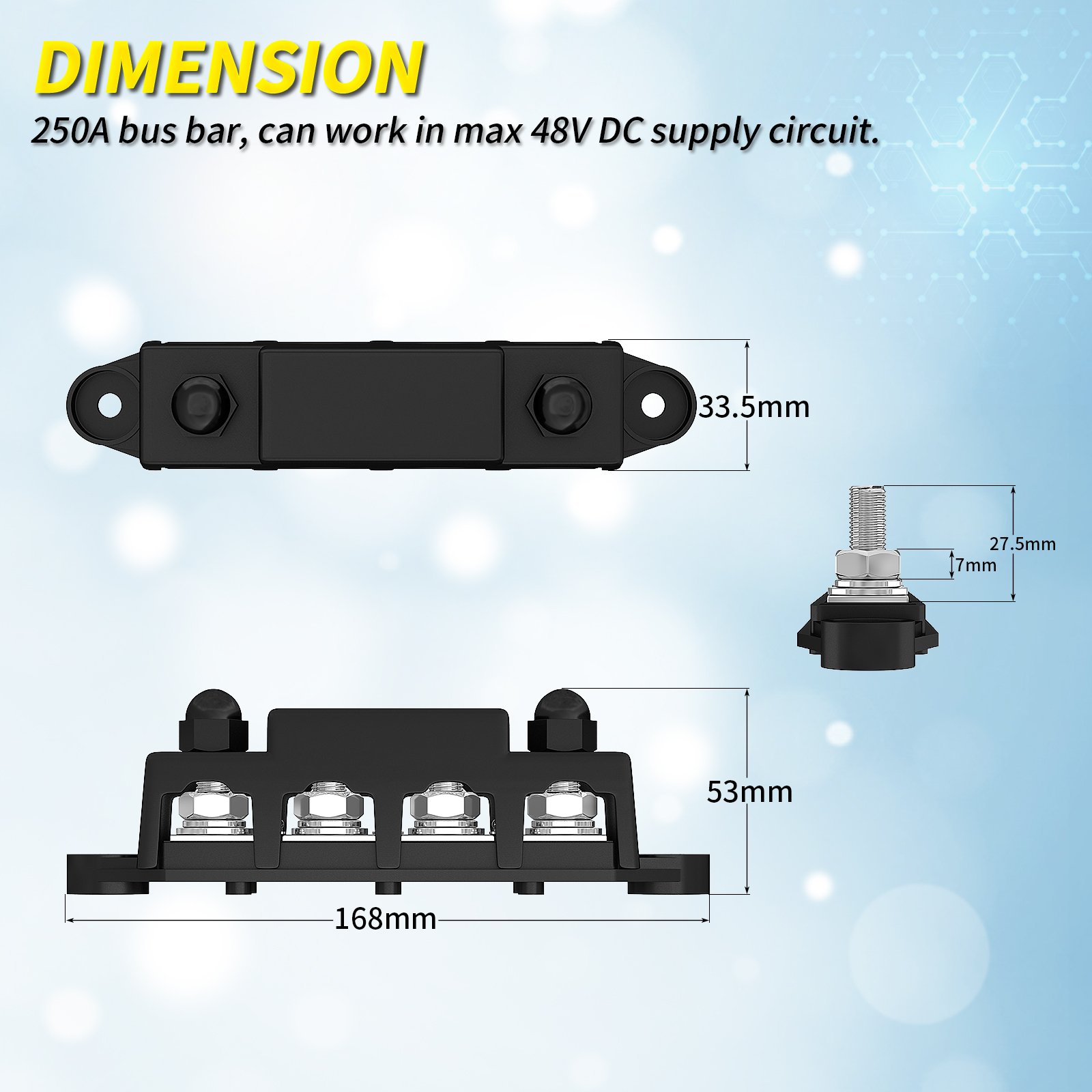 DaierTek Car Bus Bar Power Terminal Blocks 4x 3/8" (M10) Studs DC Bus Bar with Cover Black or Red Housing for Automotive Boat