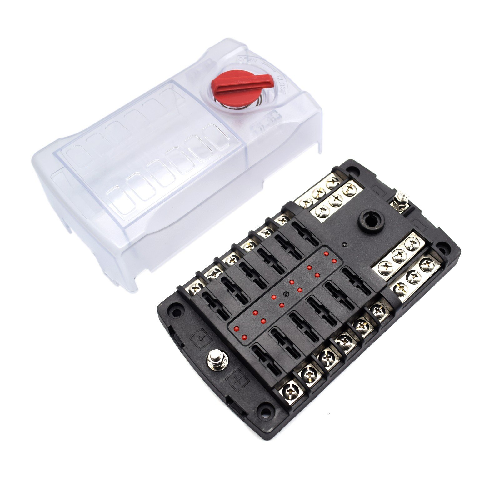12 Way Fuse Block with LED Light High Cover Twist Switch
