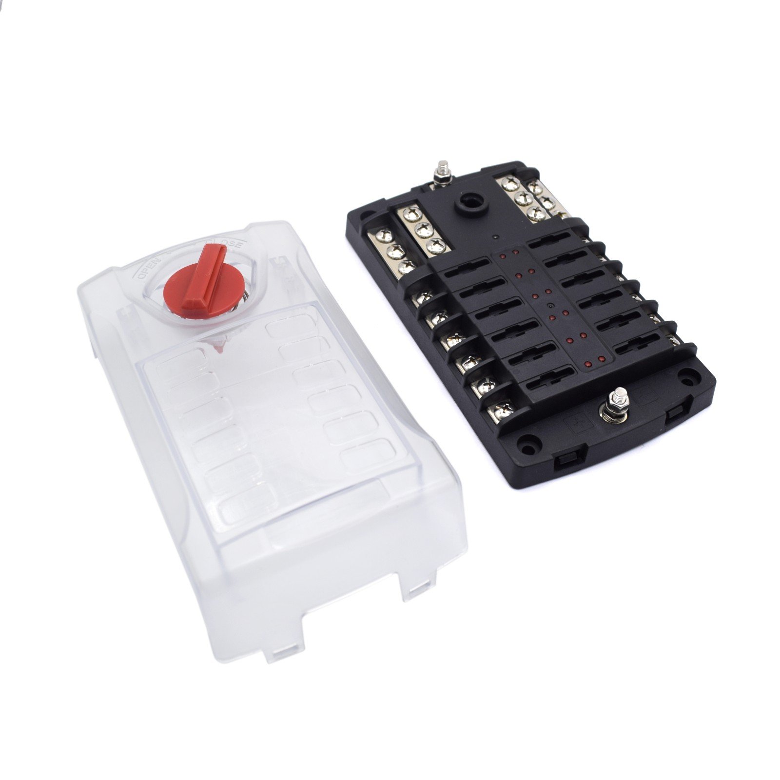12 Way Fuse Block with LED Light High Cover Twist Switch