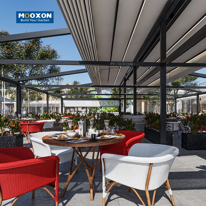 Mooxon Waterproof Electric Retractable Pergola Awning and PVC Roof for Outdoor Spaces