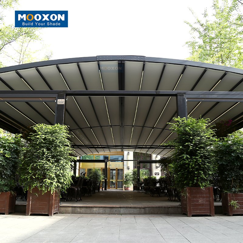 Mooxon Waterproof Electric Retractable Pergola Awning and PVC Roof for Outdoor Spaces
