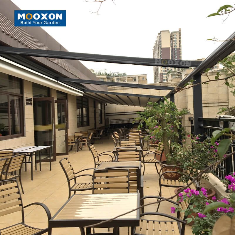 Mooxon Waterproof Electric Retractable Pergola Awning and PVC Roof for Outdoor Spaces
