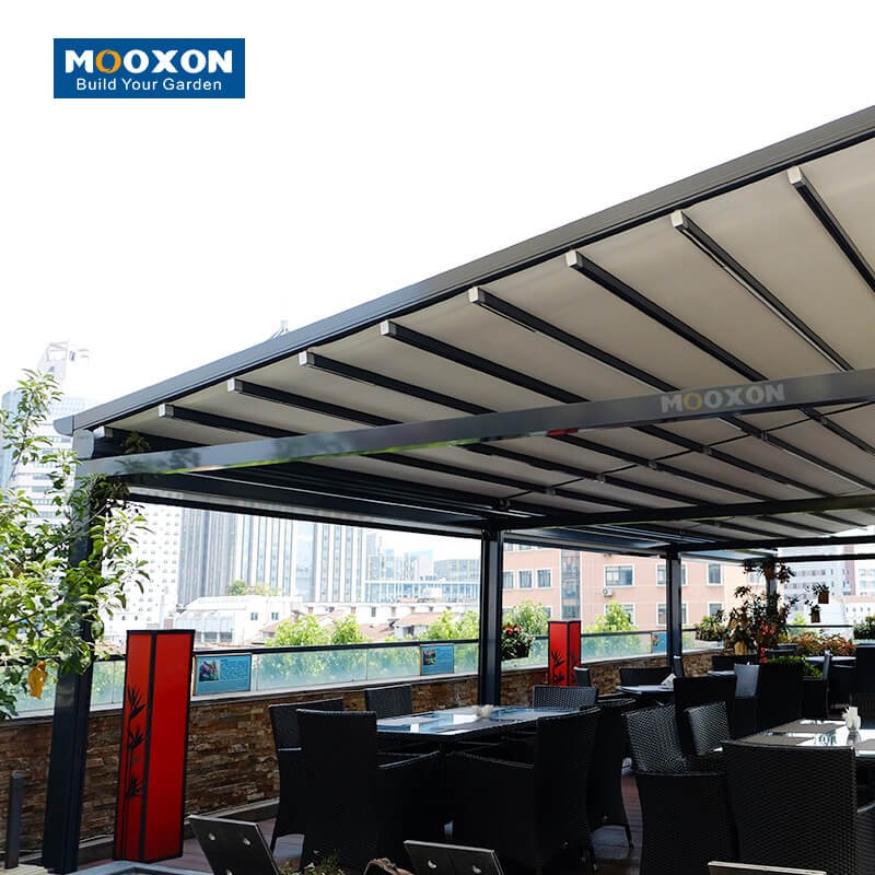 Mooxon Waterproof Electric Retractable Pergola Awning and PVC Roof for Outdoor Spaces