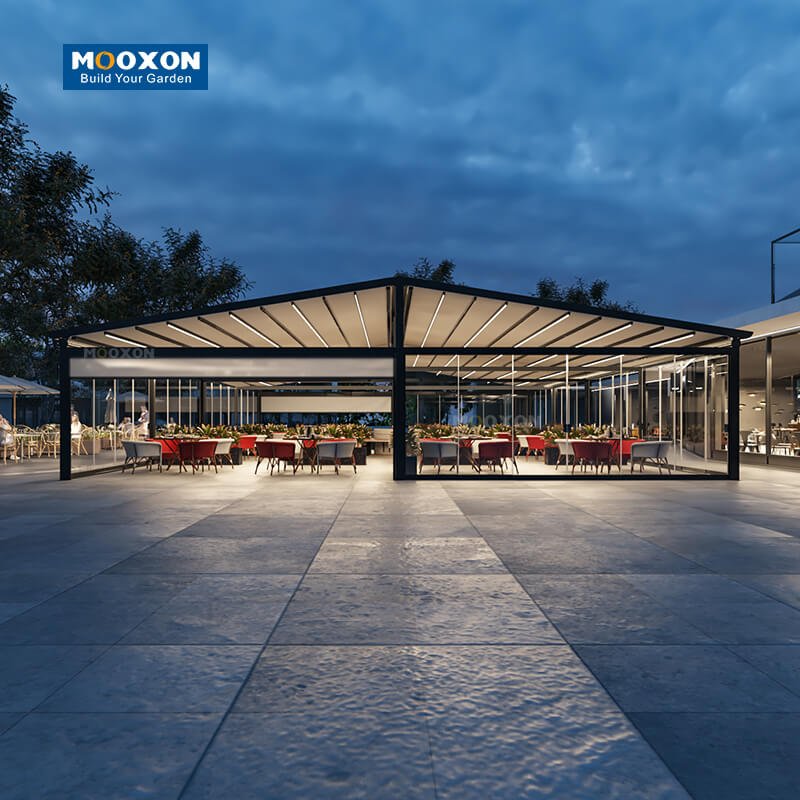 Mooxon Remote Control Outdoor Retractable Pergola Scalable Roof Pvc for Ultimate Convenience