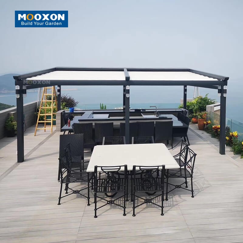 Mooxon Remote Control Outdoor Retractable Pergola Scalable Roof Pvc for Ultimate Convenience