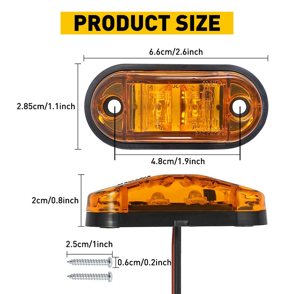 AUXITO Amber Red 2.5" LED Trailer Truck Clearance Marker Side Light for Boat Marine RV
