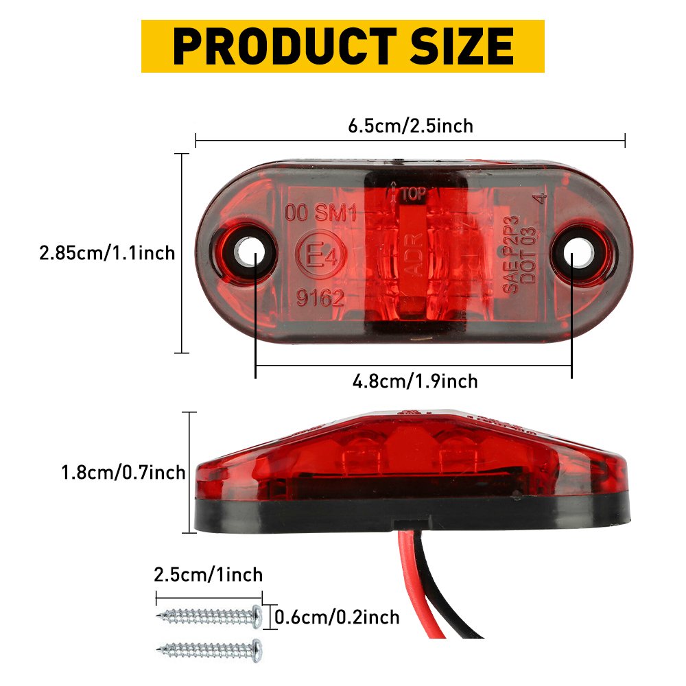 AUXITO Amber Red 2.5" LED Trailer Truck Clearance Marker Side Light for Boat Marine RV